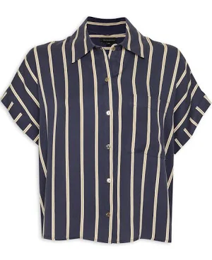 Men's Casual Shirt-Stripped black and white